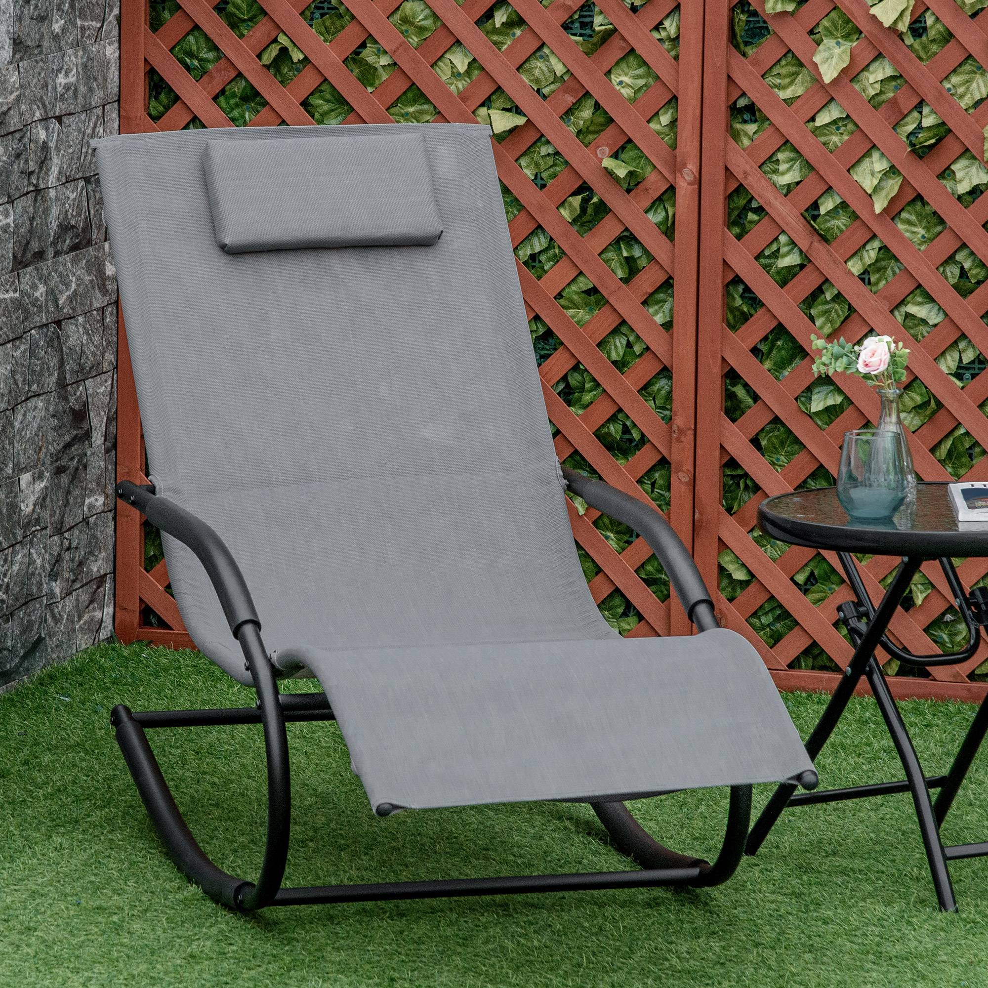 Chaise longue à bascule métal galvanisé gris 150 x 62 x 84 cm - PANGIVO - Image 4