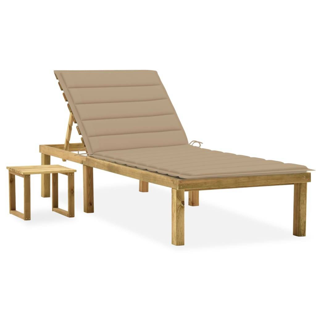 Helloshop26 - Transat chaise longue bain de soleil lit de jardin terrasse meuble d'extérieur 200 cm avec table et coussin pin imprégné - Imagen 1
