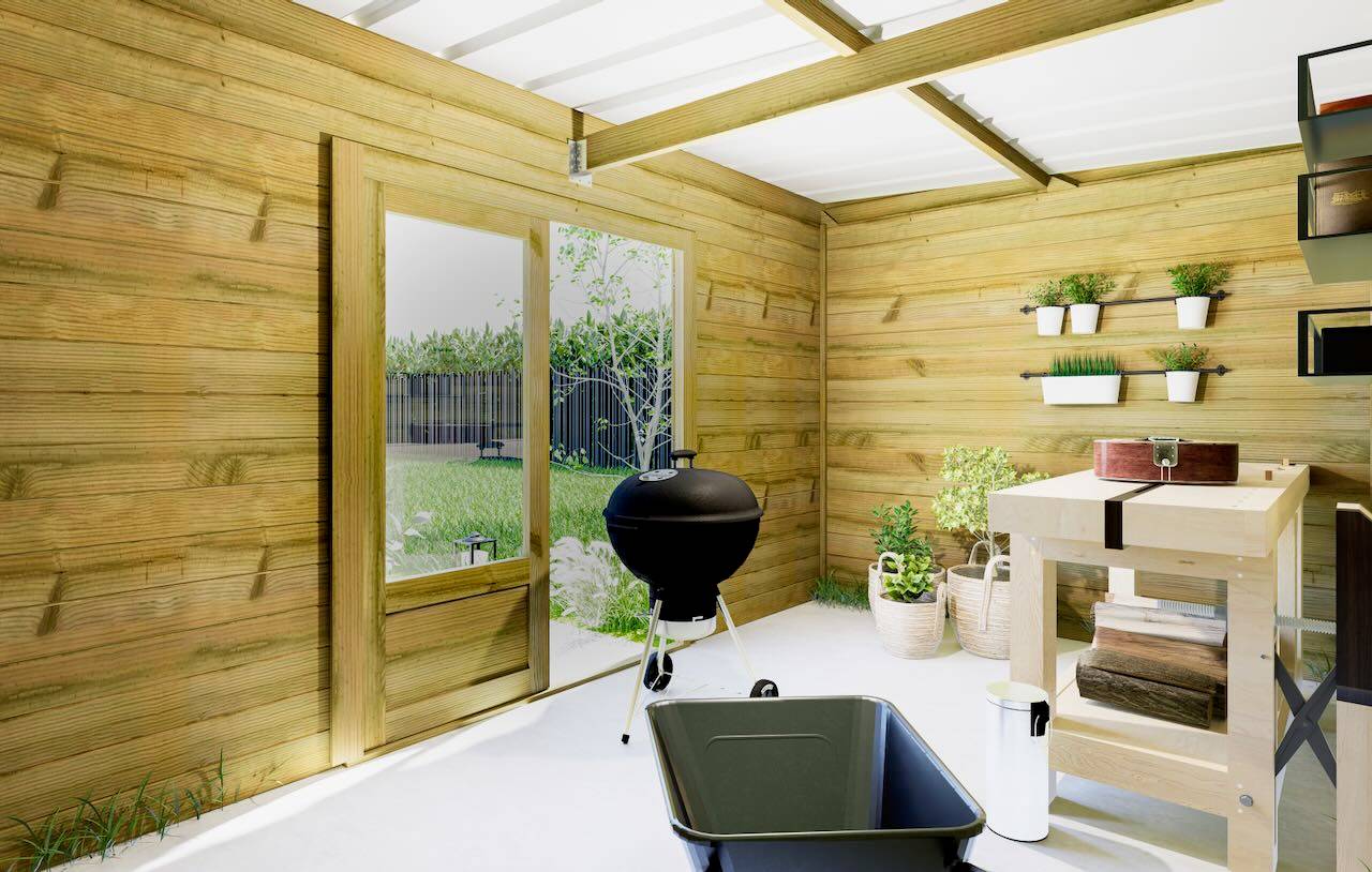 ABRI DE JARDIN bois  autoclave 27mm - 4,34x2,14m / 9m2 - Bac acier - Plancher bois - Image 3