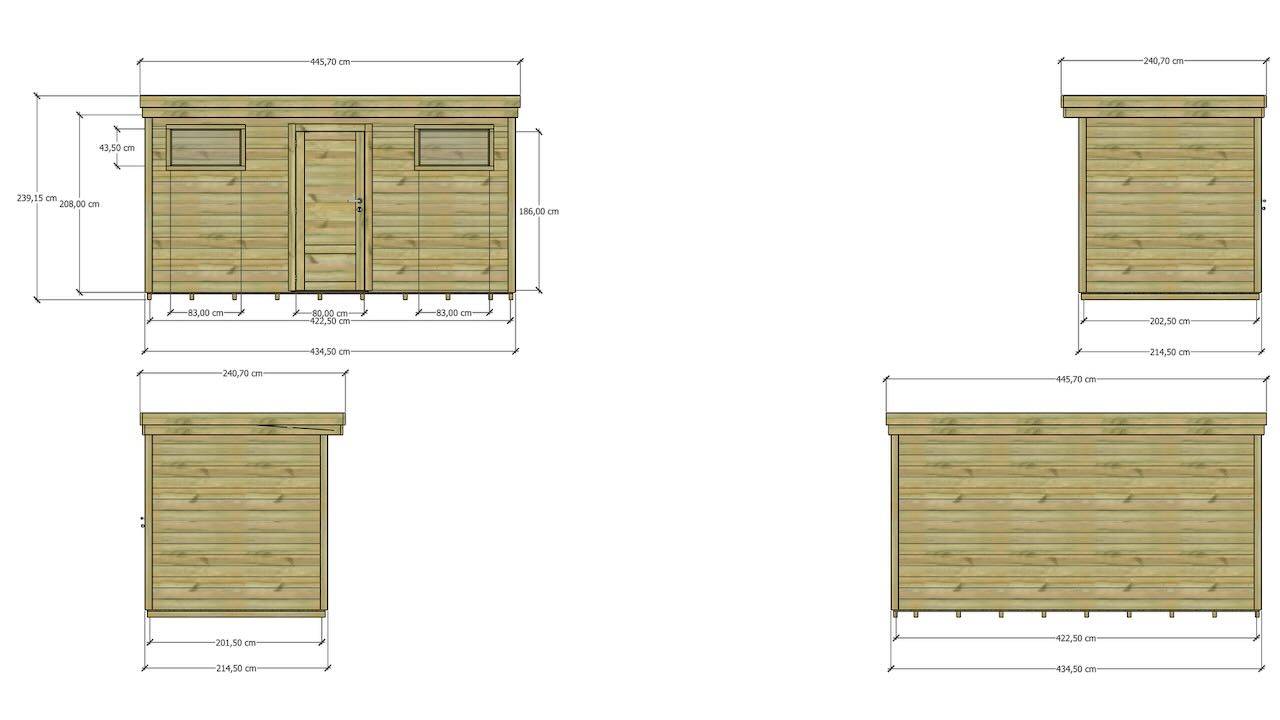 ABRI DE JARDIN bois  autoclave 27mm - 4,34x2,14m / 9m2 - Bac acier - Plancher bois - Image 4