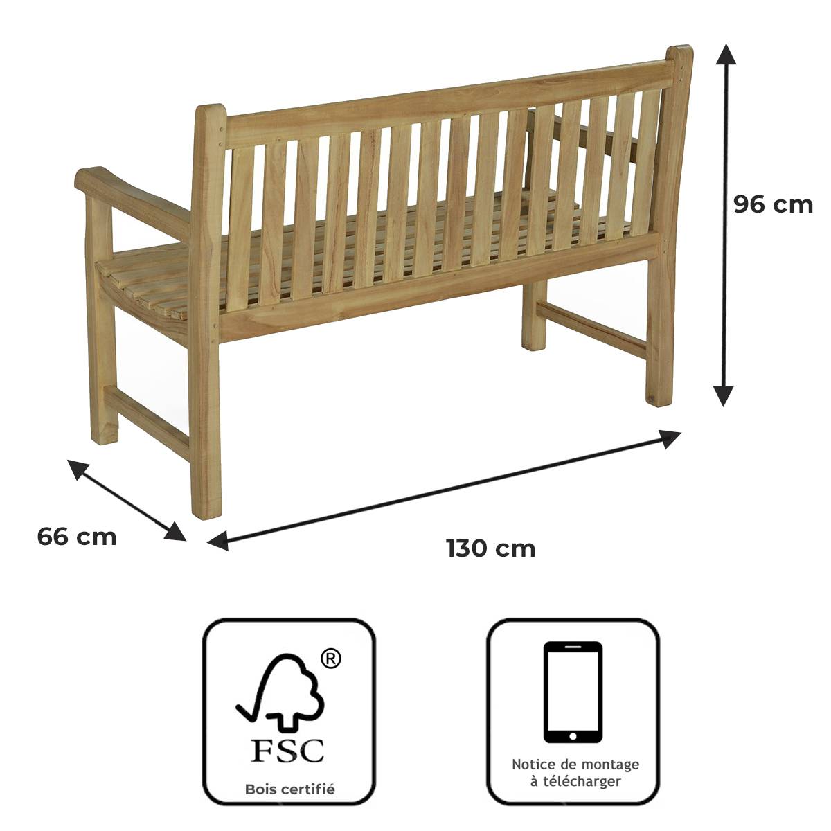 Teck'Attitude - Banc en teck massif Notting Hill 130 cm - TECK'Attitude - Imagen 9