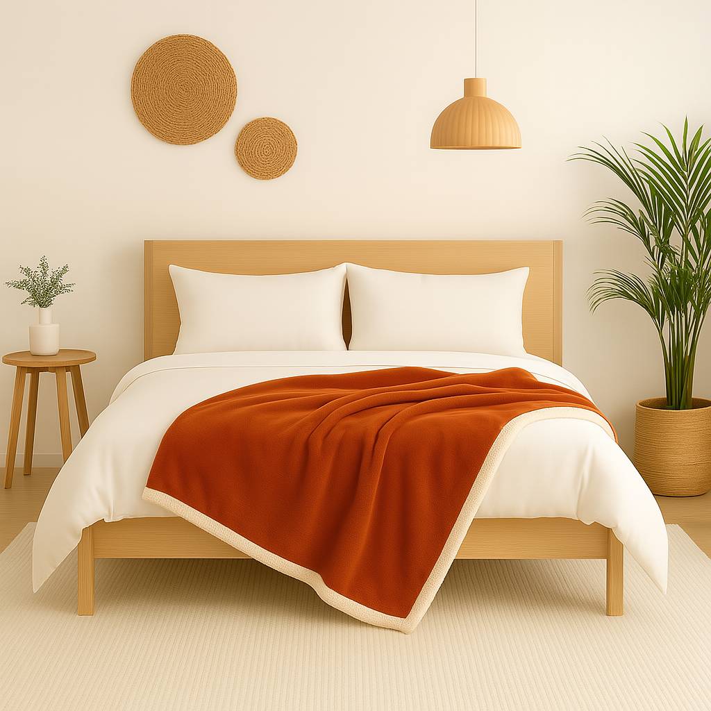 Plaid Sherpa Flanelle 480GSM 150X200 Terracotta - Déco arts - Image 3