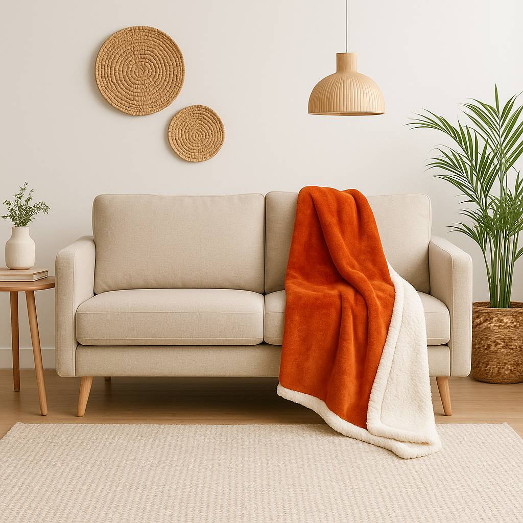 Plaid Sherpa Flanelle 480GSM 150X200 Terracotta - Déco arts - Image 2