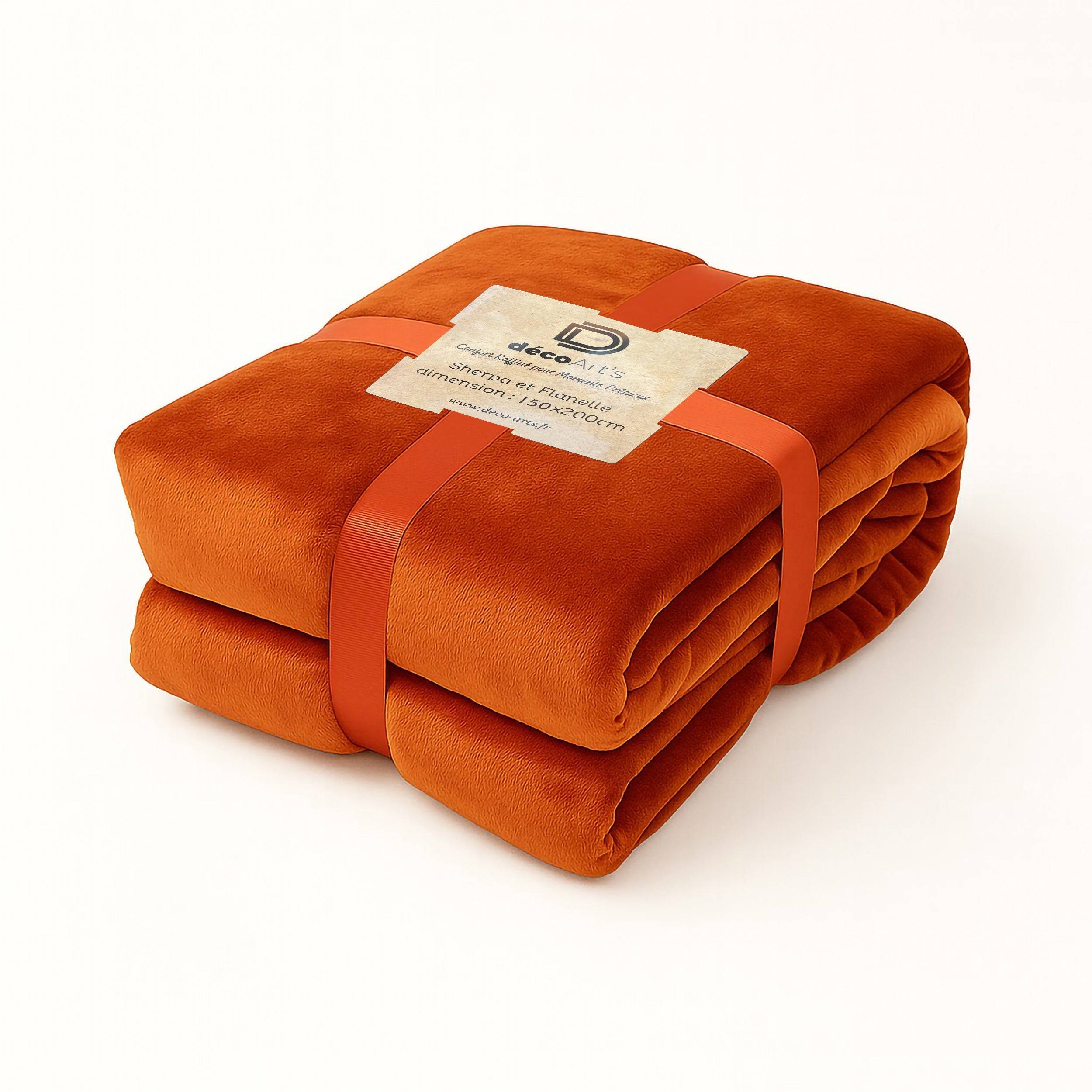 Plaid Sherpa Flanelle 480GSM 150X200 Terracotta - Déco arts