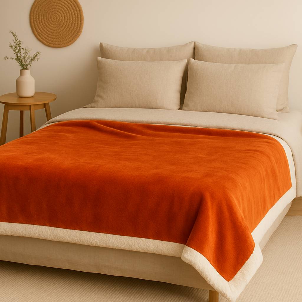 Plaid Sherpa Flanelle 480GSM 150X200 Terracotta - Déco arts - Image 4