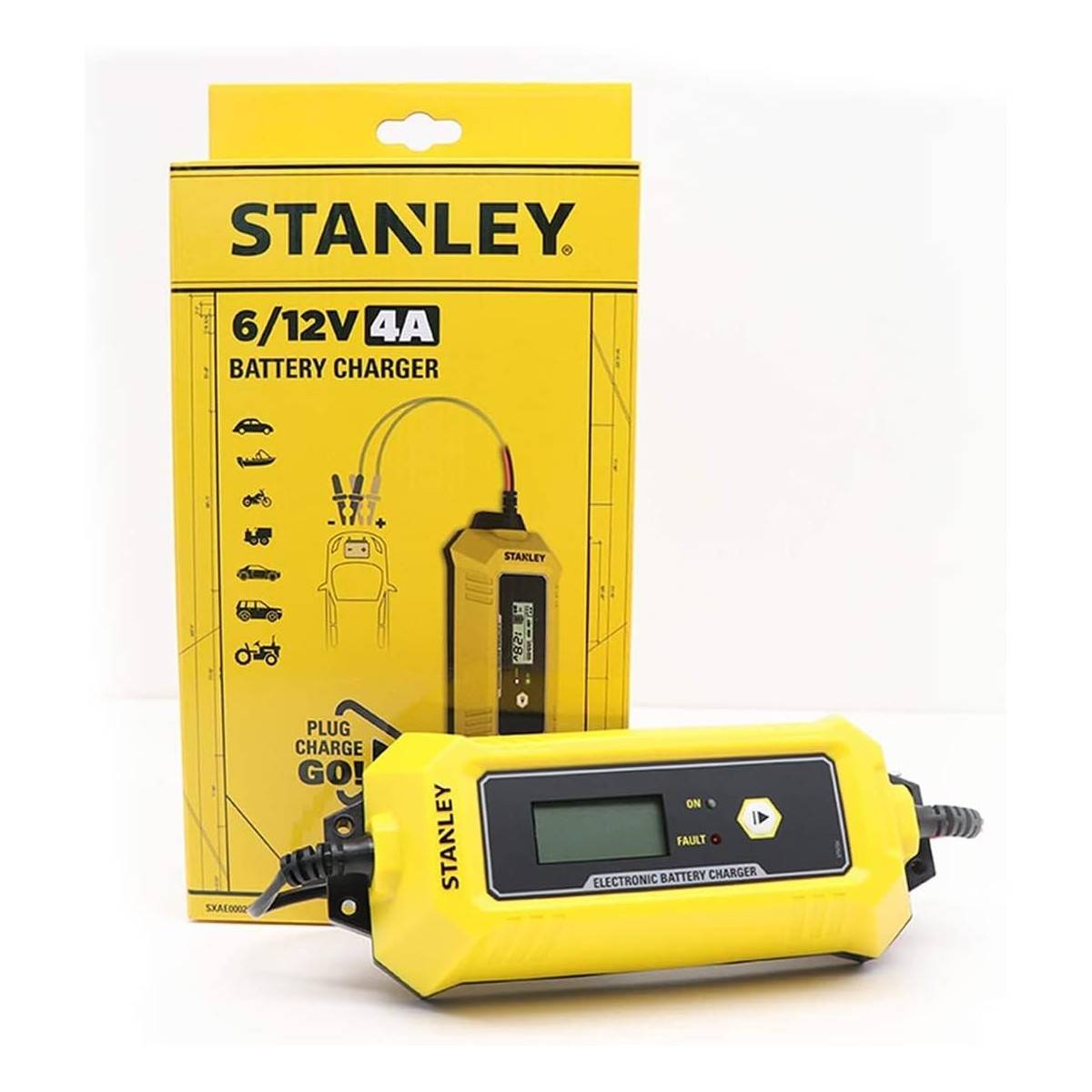 stanley - Chargeur de batterie intelligent 4A 230V 6/12V Voiture Moto Microprocesseur Ecran LCD Maintient de charge Stanley - Imagen 3