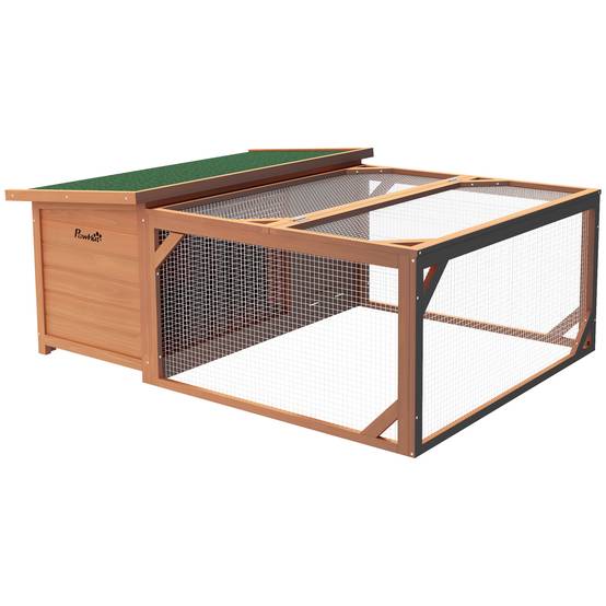 Clapier lapin extérieur bois sapin avec enclos toit asphalte ouvrant 125x100x49cm orange - ComfortXL Outdoor Living - Image 2