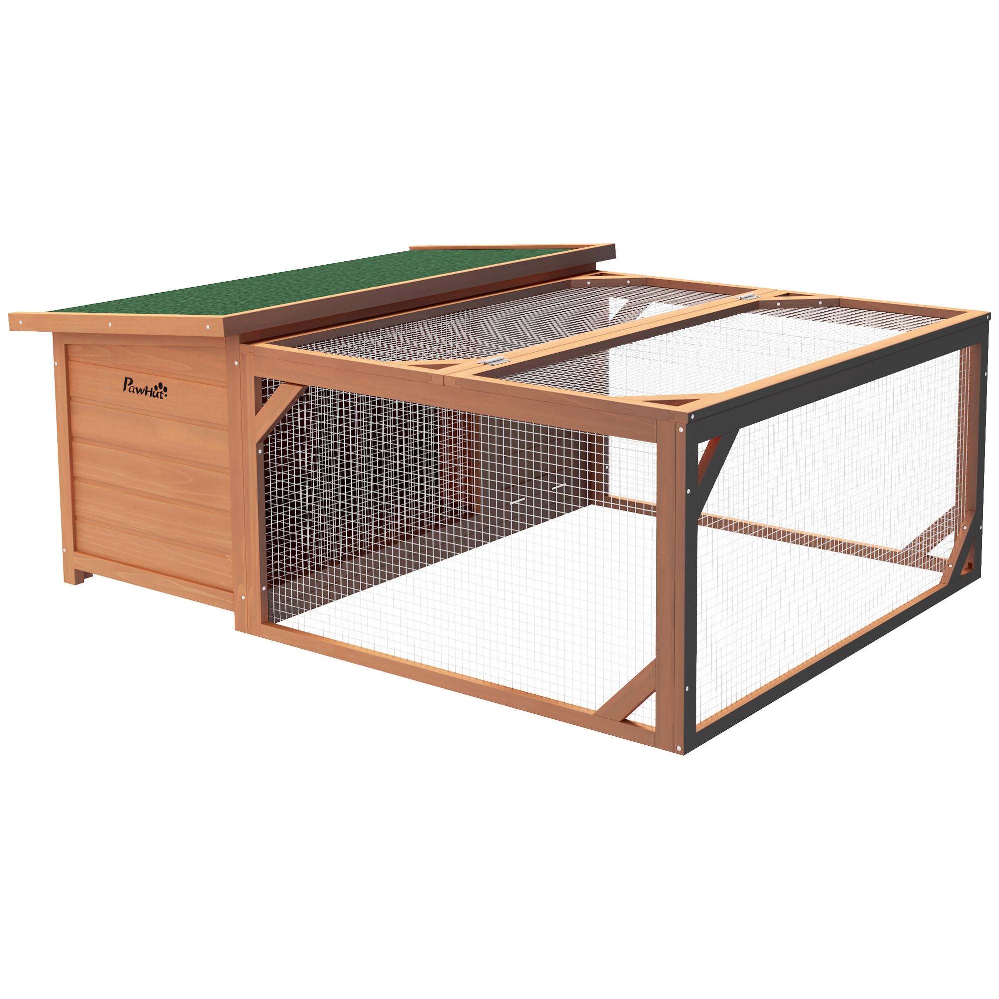 Clapier lapin extérieur bois sapin avec enclos toit asphalte ouvrant 125x100x49cm orange - ComfortXL Outdoor Living - Image 2