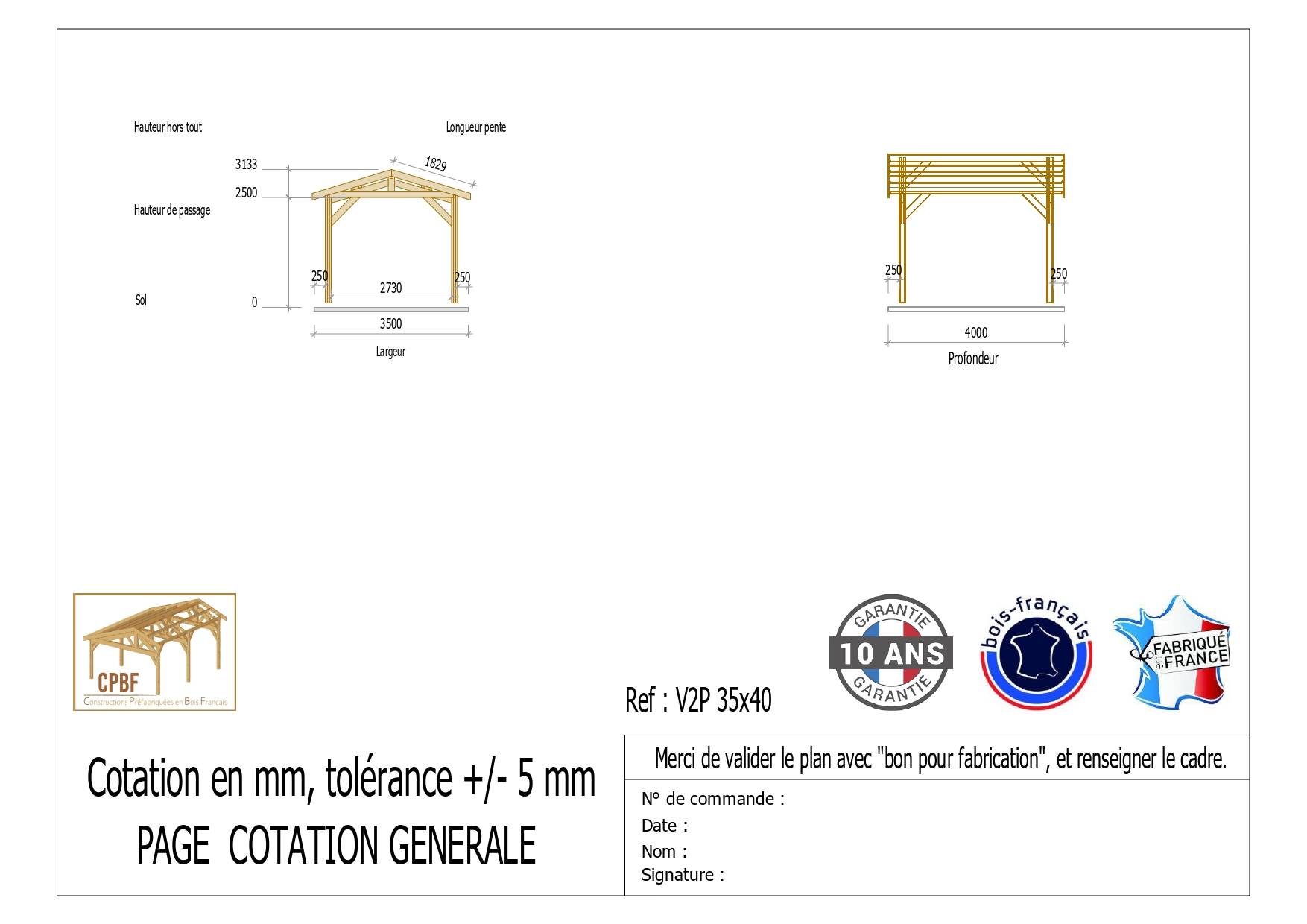 Cpbf Charpentes - Carport deux pentes, bois DOUGLAS Français (Charpente en bois-auvent-abri voiture), 14 m². Garantie 10 ans - Image 2