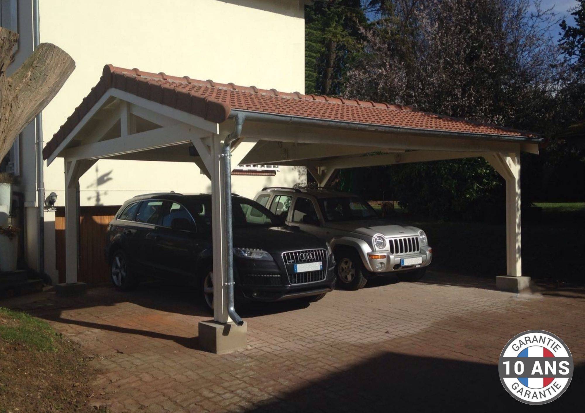 Cpbf Charpentes - Carport deux pentes, bois DOUGLAS Français (Charpente en bois-auvent-abri voiture), 14 m². Garantie 10 ans - Image 1