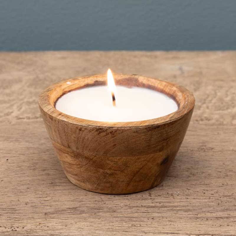 Bougie de soja avec pot en manguier 10x5cm - Image 1
