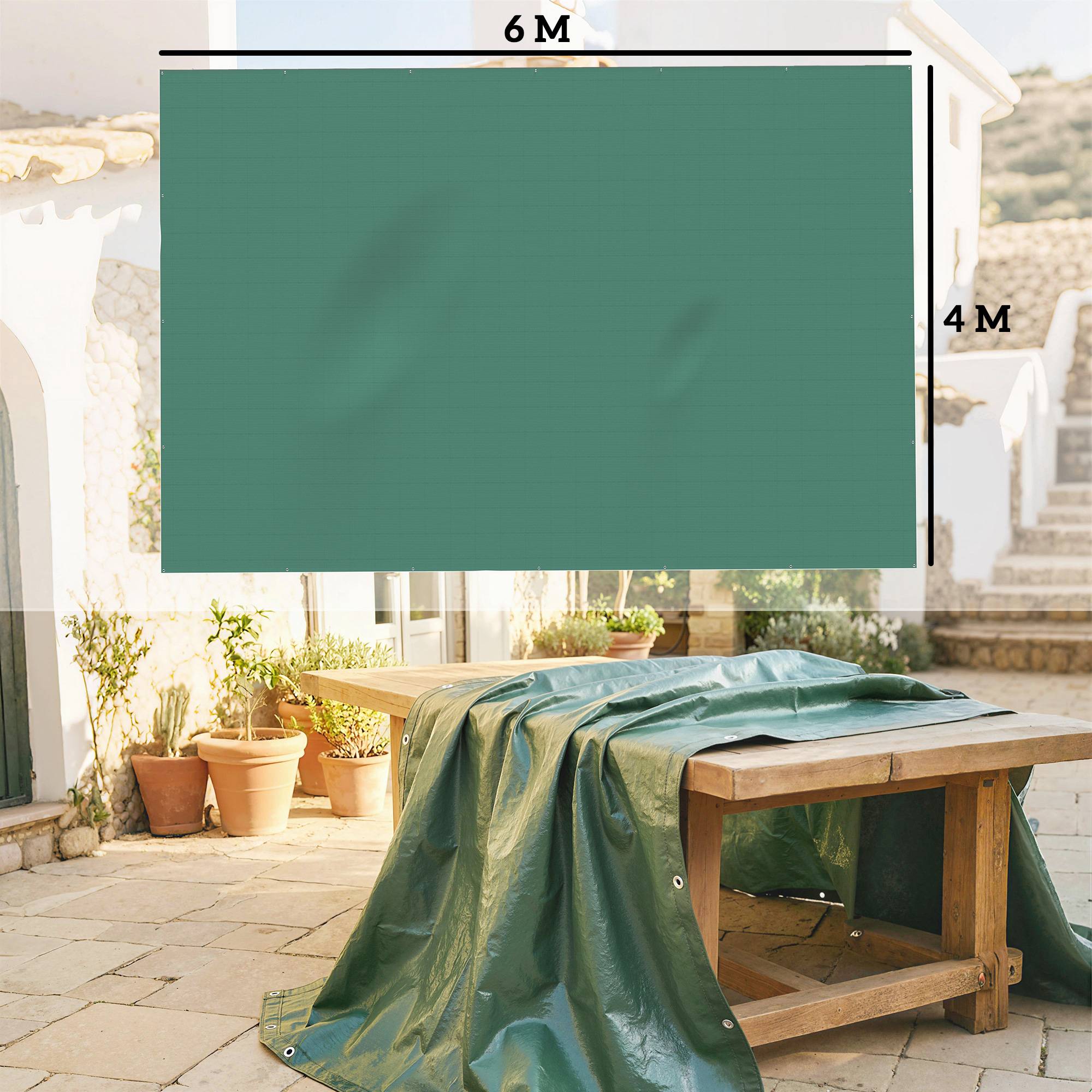 ComfortXL - Bâche de protection PE 4 x 6 m verte 90 g/m² pour jardin voiture et bois avec œillets renforcés étanche - Image 3