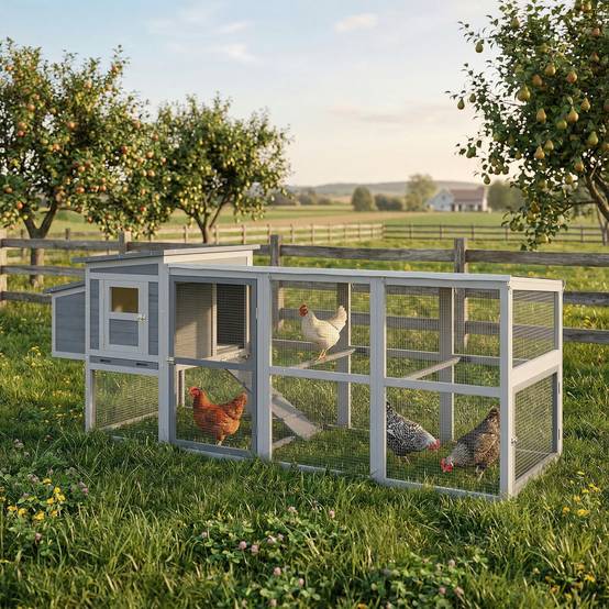 Poulailler avec pondoir bois gris 264 x 82 x 89 cm - PANGIVO - Image 3