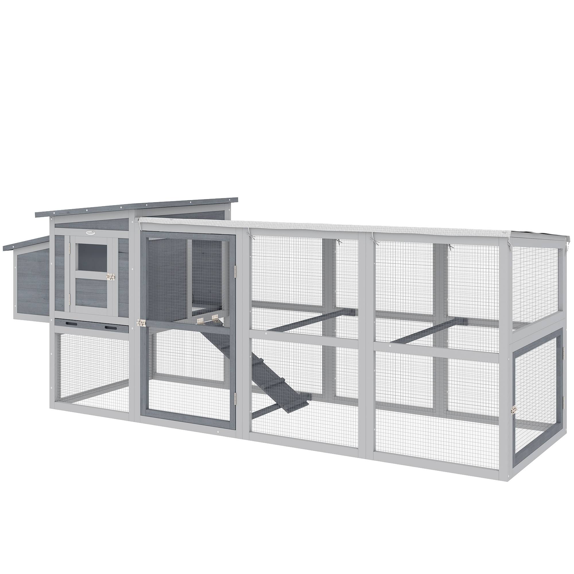 Poulailler avec pondoir bois gris 264 x 82 x 89 cm - PANGIVO - Image 2