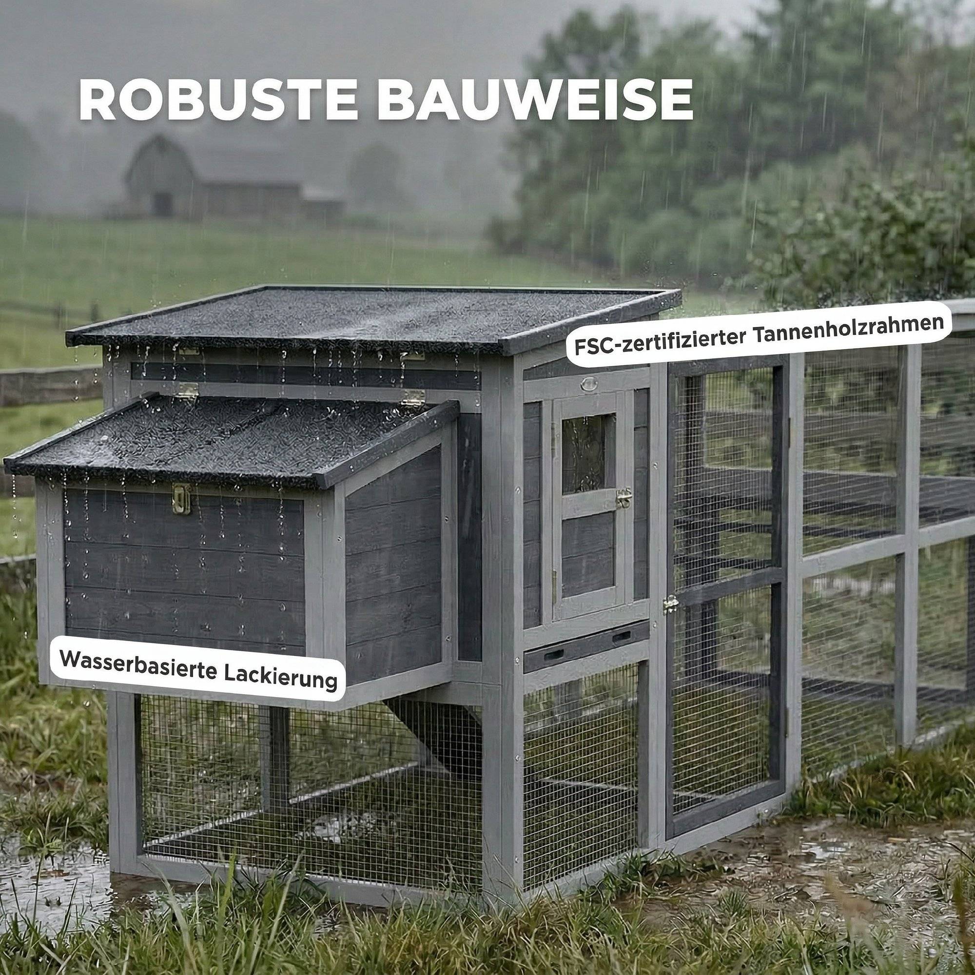 Poulailler avec pondoir bois gris 264 x 82 x 89 cm - PANGIVO - Image 9