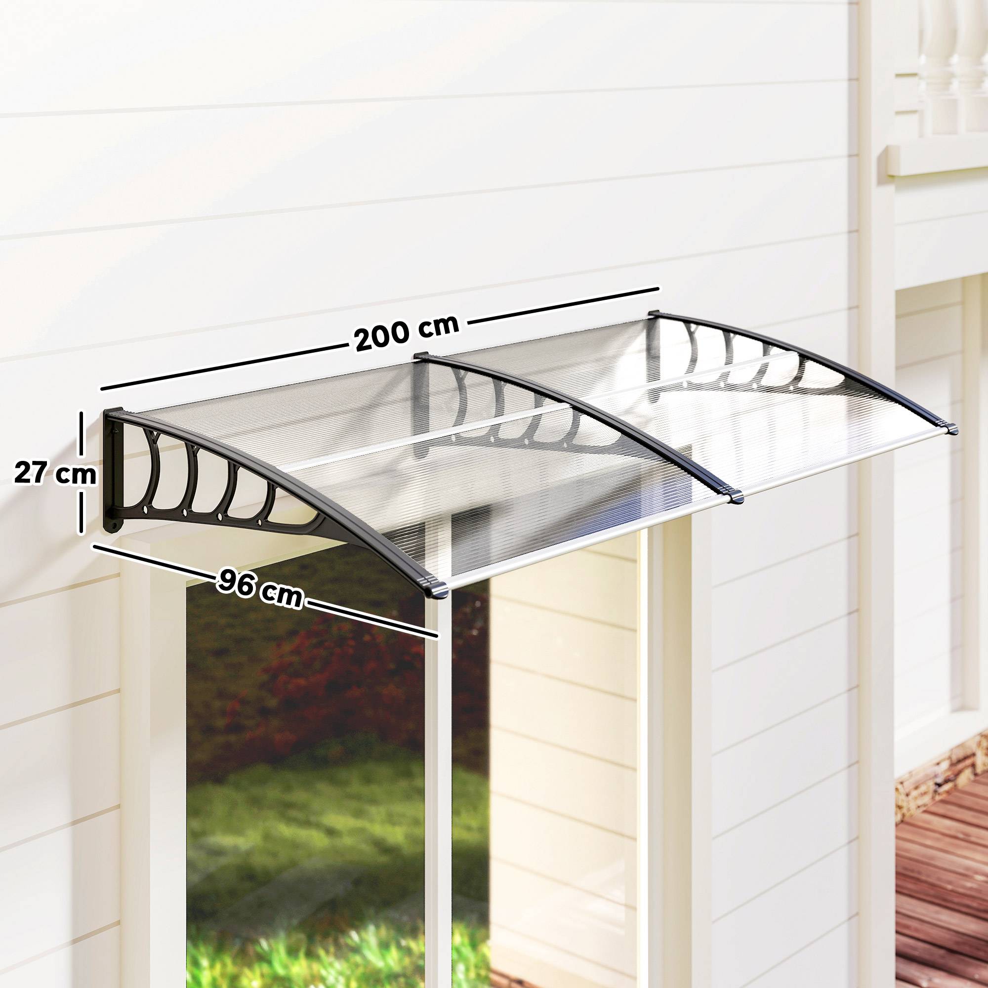 Sans Marque - Auvent moderne en polycarbonate, aluminium et PP pour balcons, fenêtres et portes, 200 x 96 x 27 cm - Image 5