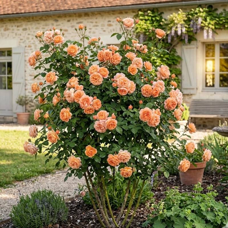 Rosier ancien Lady of Shalott® 'Ausnyson' à fleurs Orange/ - feuillage Caduc - Pot de 3L - 20/40 cm - Image 3