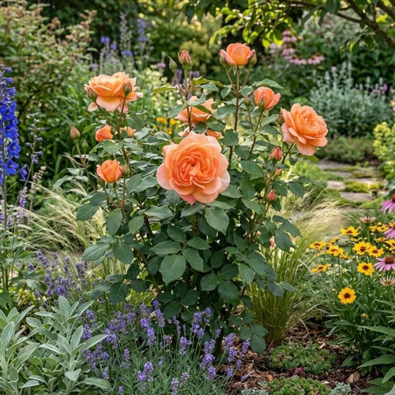 Rosier ancien Lady of Shalott® 'Ausnyson' à fleurs Orange/ - feuillage Caduc - Pot de 3L - 20/40 cm - Image 4