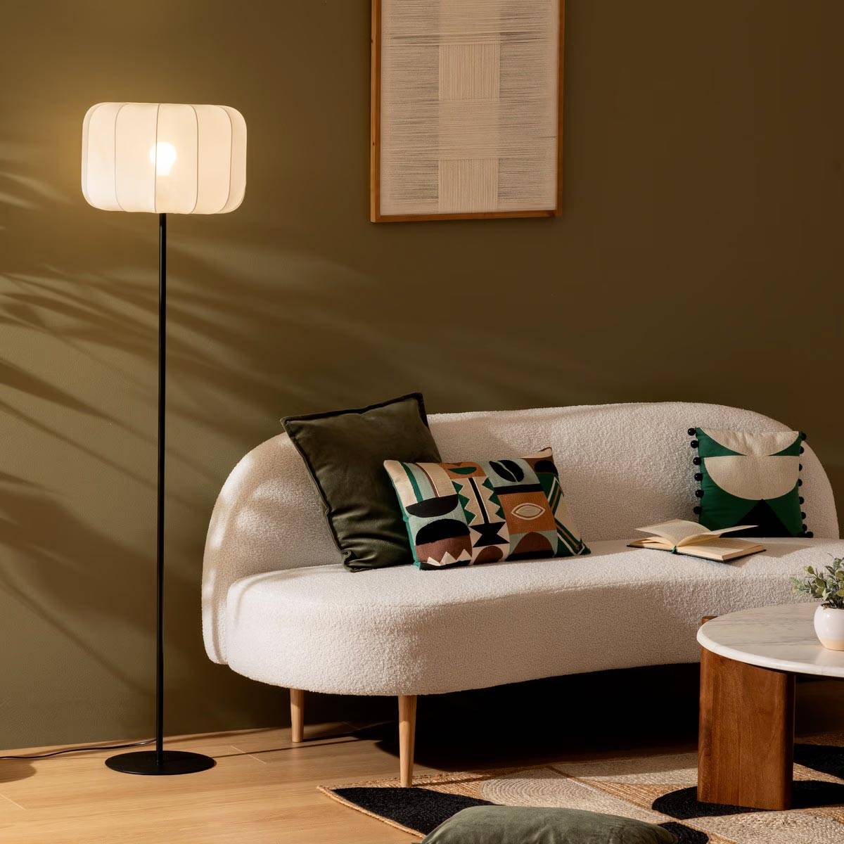 Lampadaire en Coton "Tobie" 37cm Blanc & Noir - Image 5