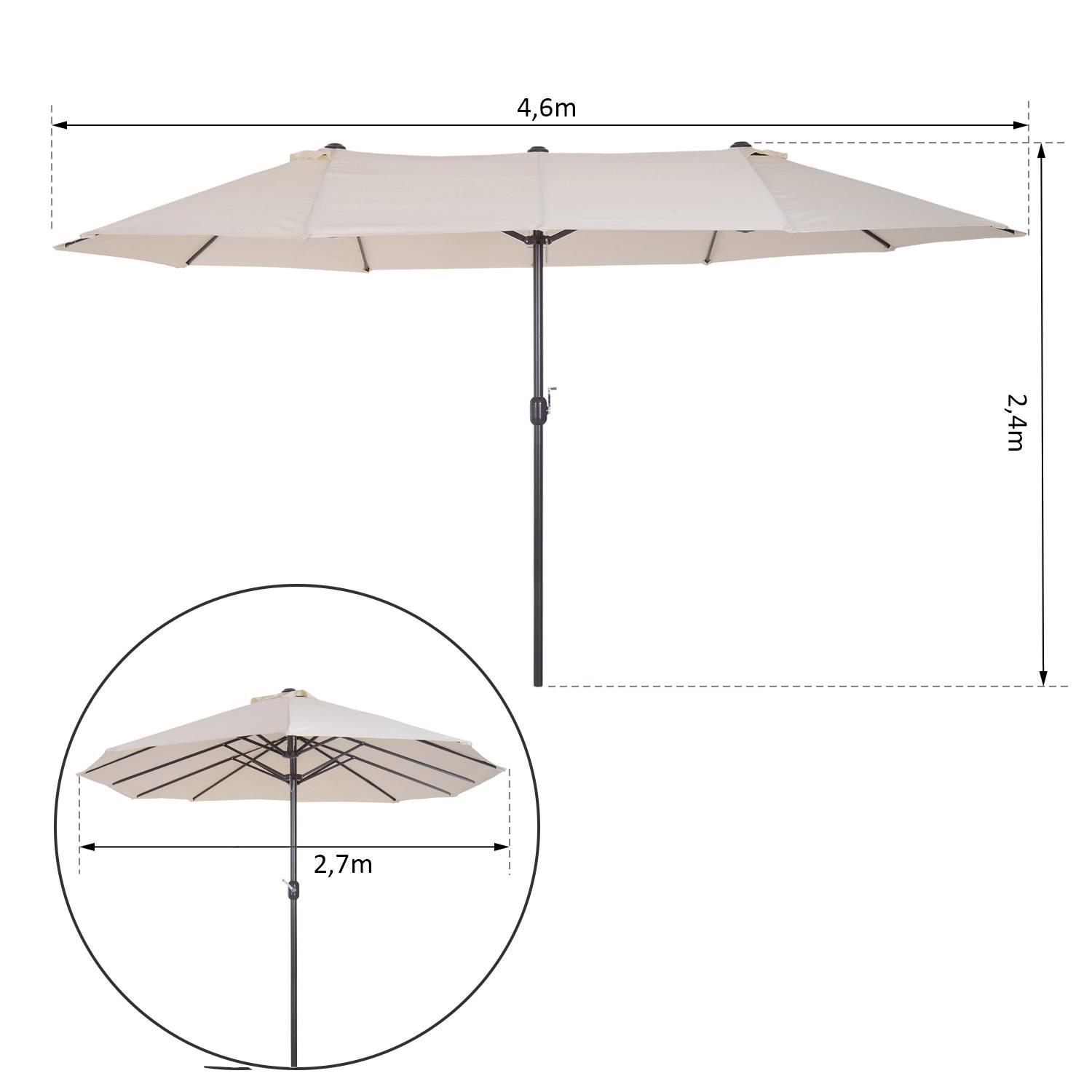 Outsunny - Parasol de jardin XXL 4,55x2,7x2,4m ouverture/fermeture manivelle acier polyester haute densité crème - Outsunny - Image 3