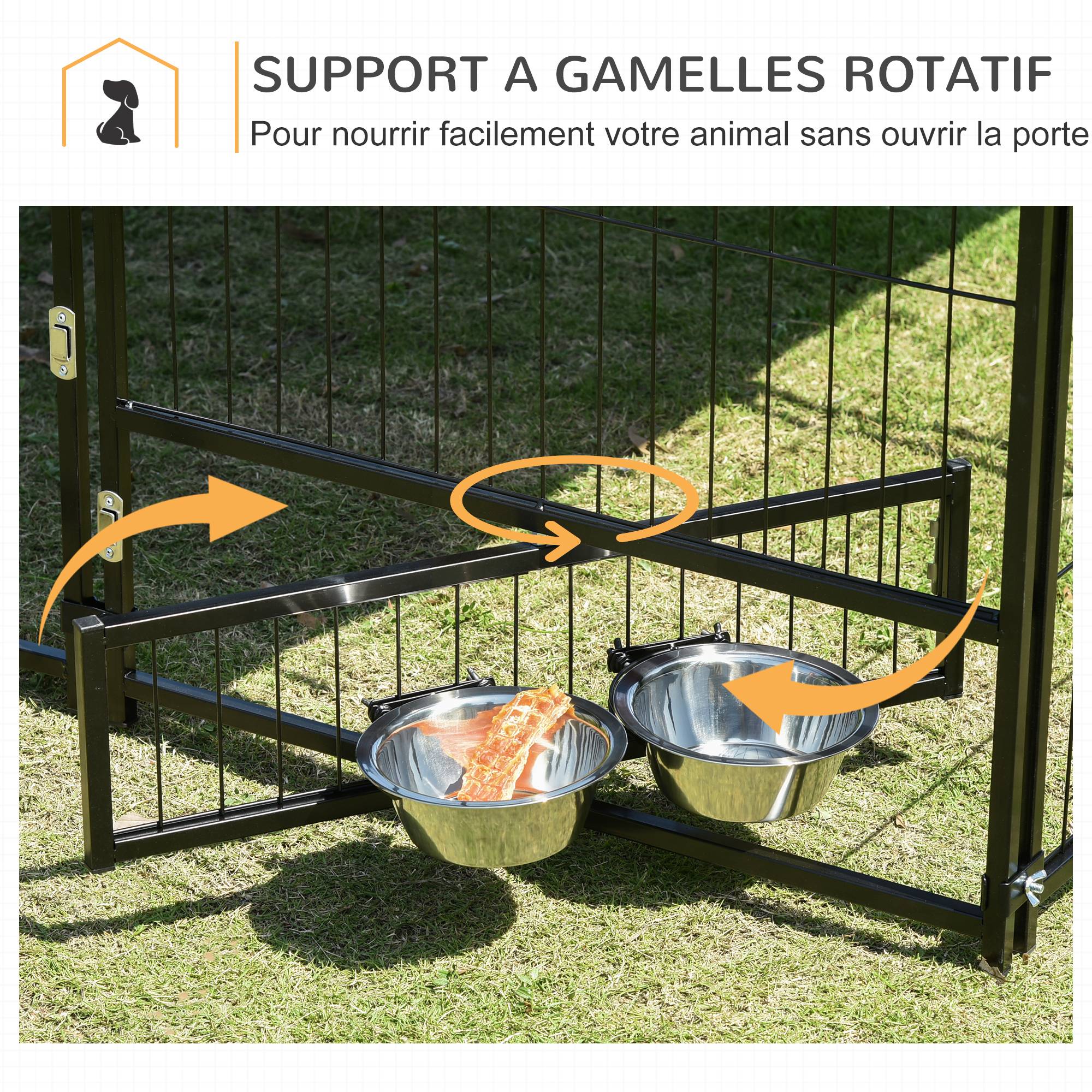 Chenil extérieur en métal pour chiens avec toit imperméable 141x141cm Café - ComfortXL Outdoor Living - Image 8