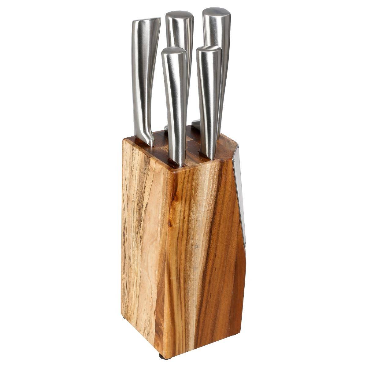 Bloc 5 Couteaux "Acacia" 35cm Naturel & Argent - Image 1