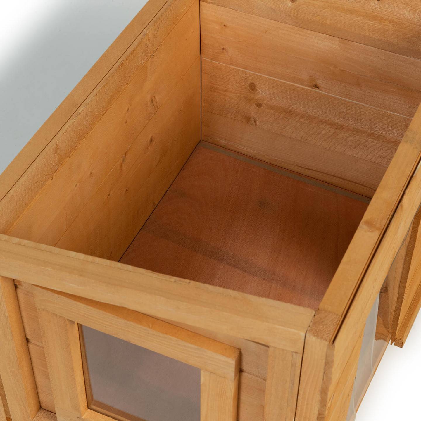 Maison pour chat niche en bois avec porte basculante à lamelles - Image 3