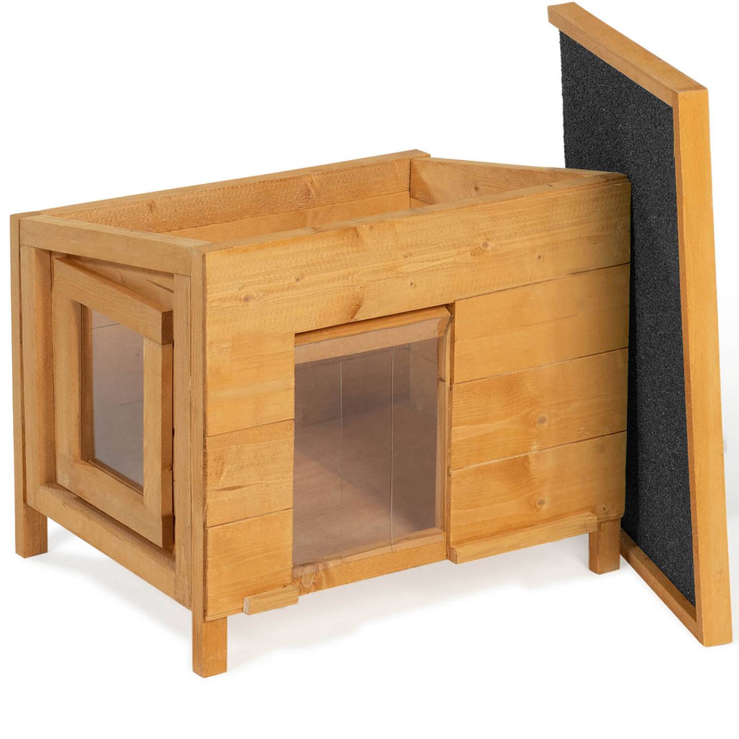 Maison pour chat niche en bois avec porte basculante à lamelles - Image 5