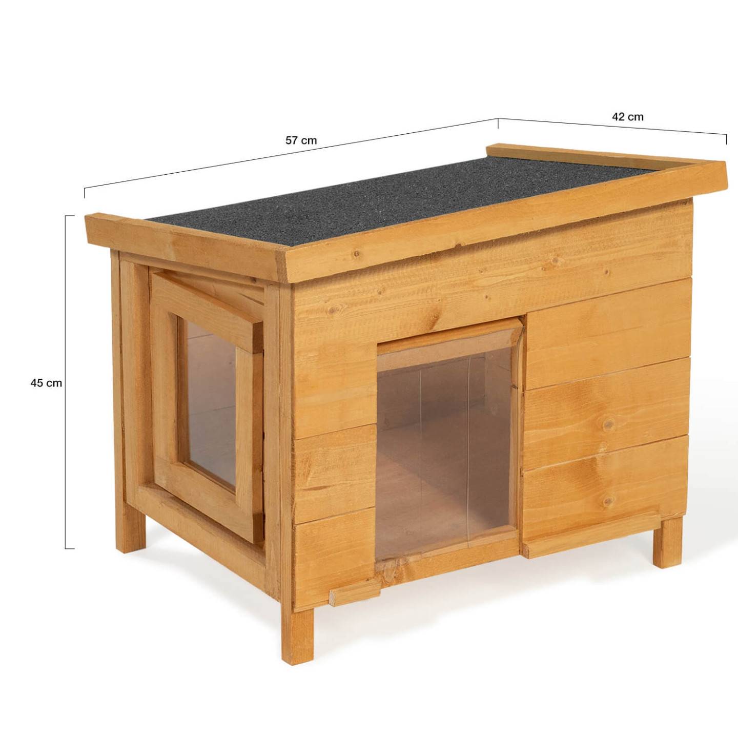 Maison pour chat niche en bois avec porte basculante à lamelles - Image 4