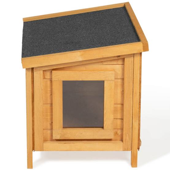 Maison pour chat niche en bois avec porte basculante à lamelles - Image 6