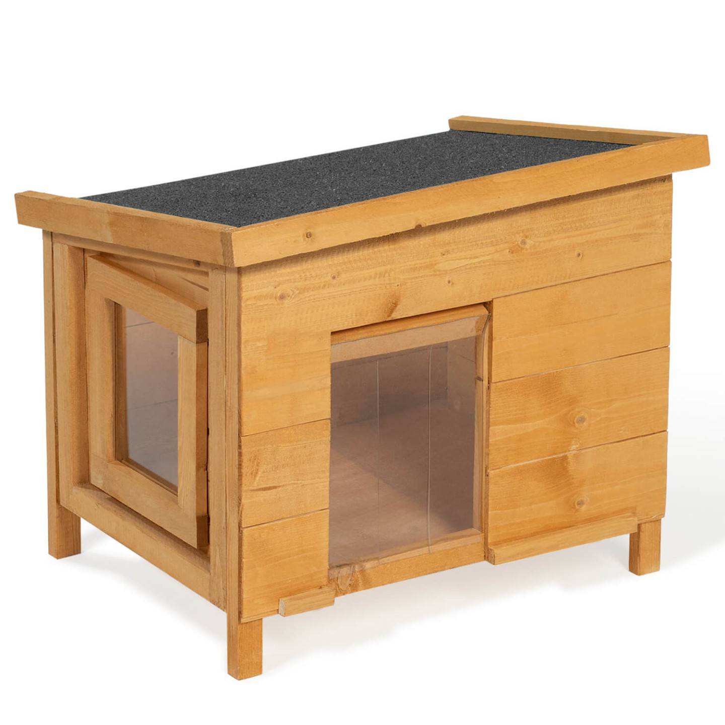 Maison pour chat niche en bois avec porte basculante à lamelles - Image 2