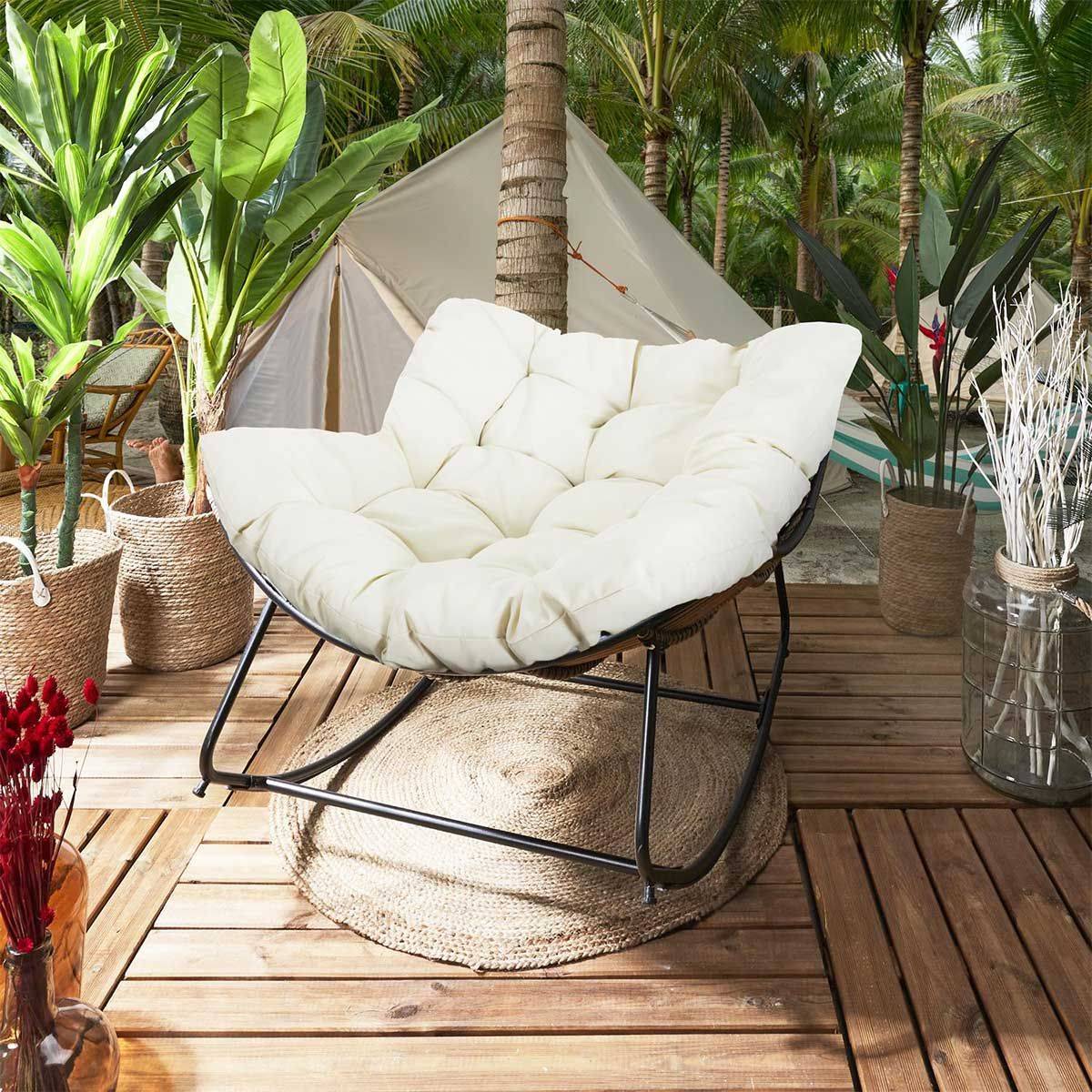 ALTOBUY - Fauteuil à Bascule Blanc avec Assise Capitonnée - MERIDA
