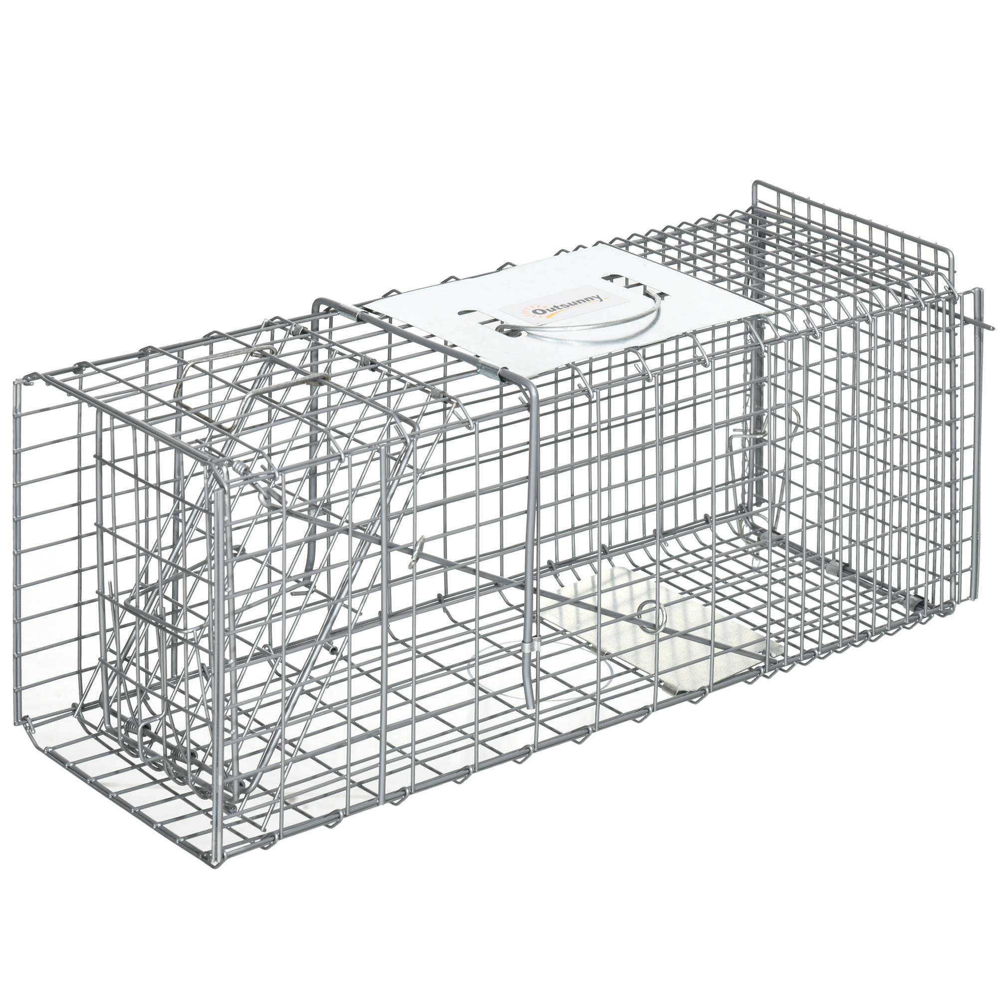 Piège cage de capture pliante pour petits animaux type rat et souris - 2 portes poignée 66 x 24 x 30,5 cm acier gris - Image 1