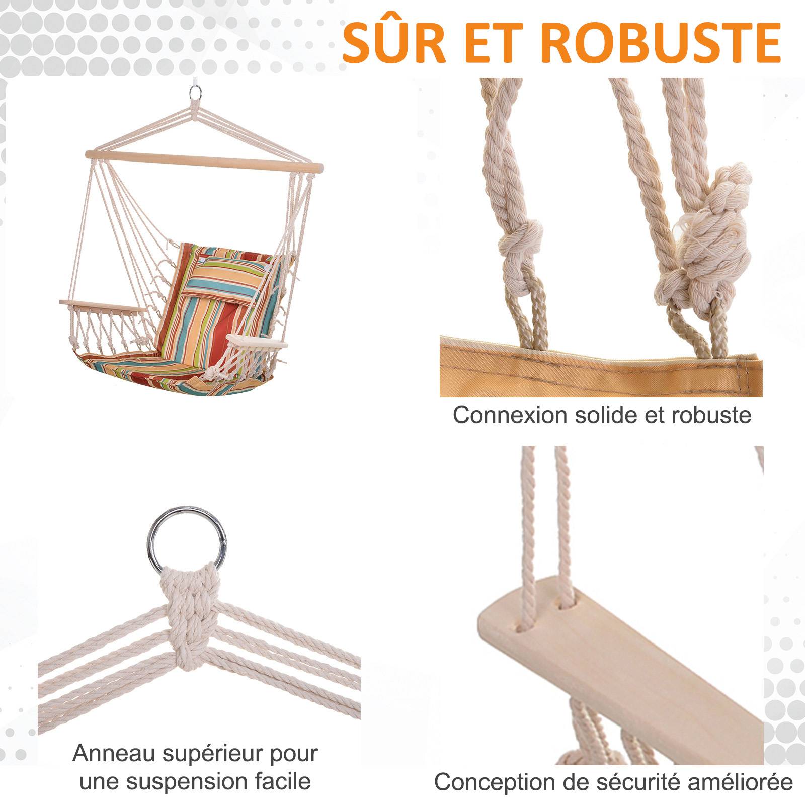 Chaise hamac suspendue tissu macramé jardin voyage portable respirant multicolore rayé - ComfortXL Outdoor Living - Image 6