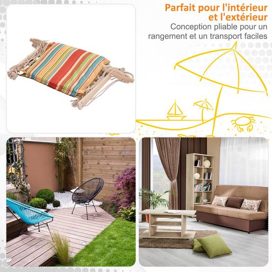 Chaise hamac suspendue tissu macramé jardin voyage portable respirant multicolore rayé - ComfortXL Outdoor Living - Image 8