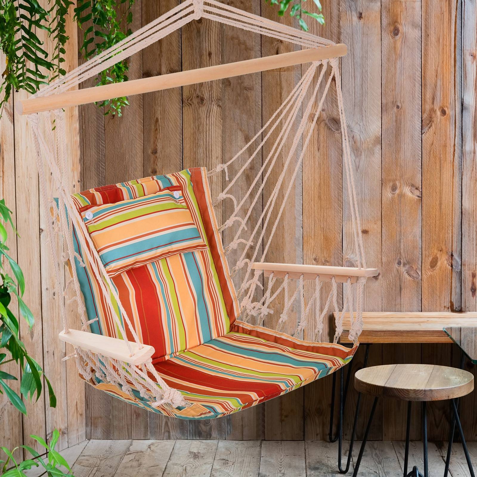 Chaise hamac suspendue tissu macramé jardin voyage portable respirant multicolore rayé - ComfortXL Outdoor Living - Image 3