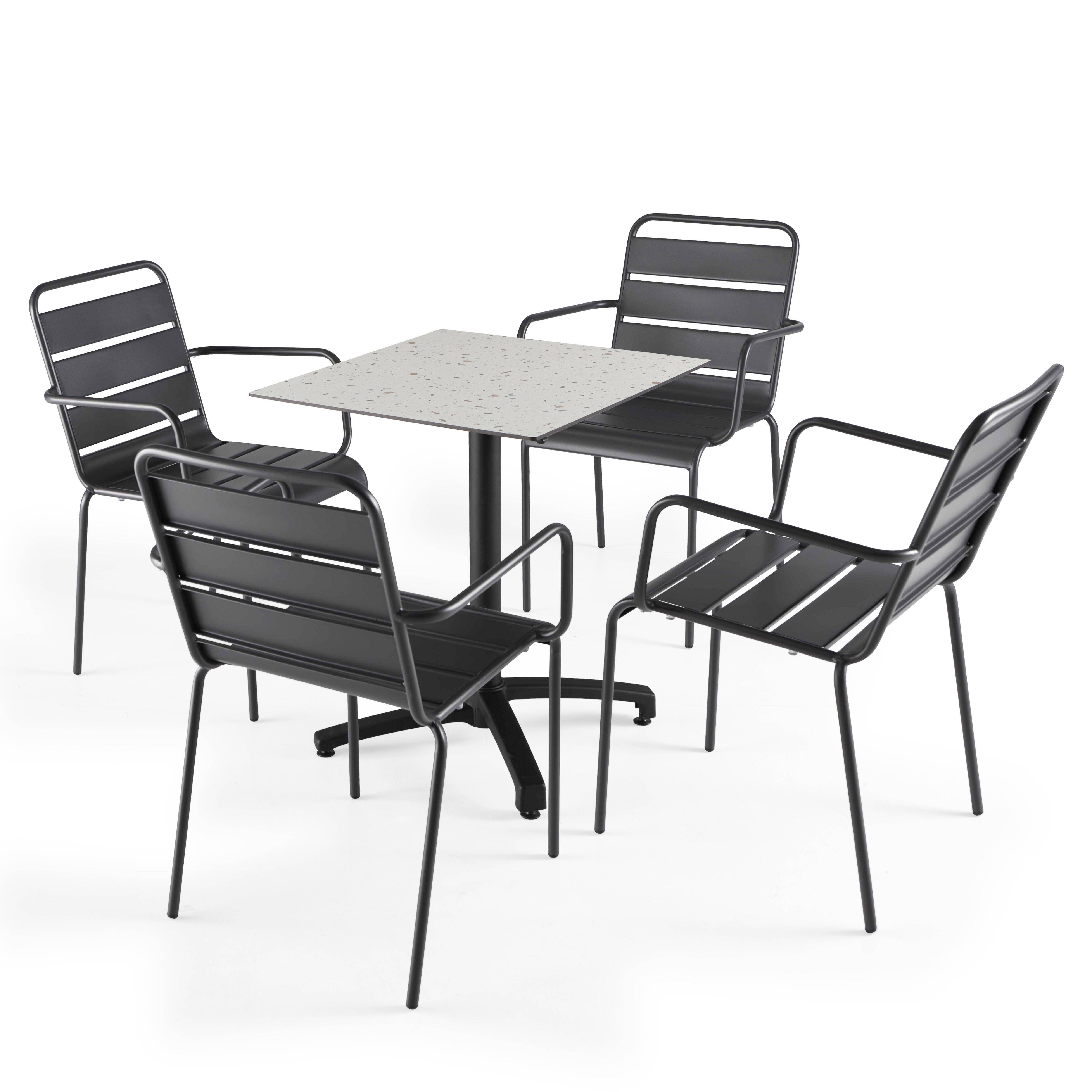 Oviala - Ensemble table de terrasse stratifié terrazzo et 4 fauteuils gris - Oviala - Imagen 1