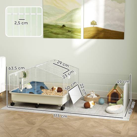 Cage pour petits animaux métal blanc 173 x 88 x 63 cm - PANGIVO - Image 5