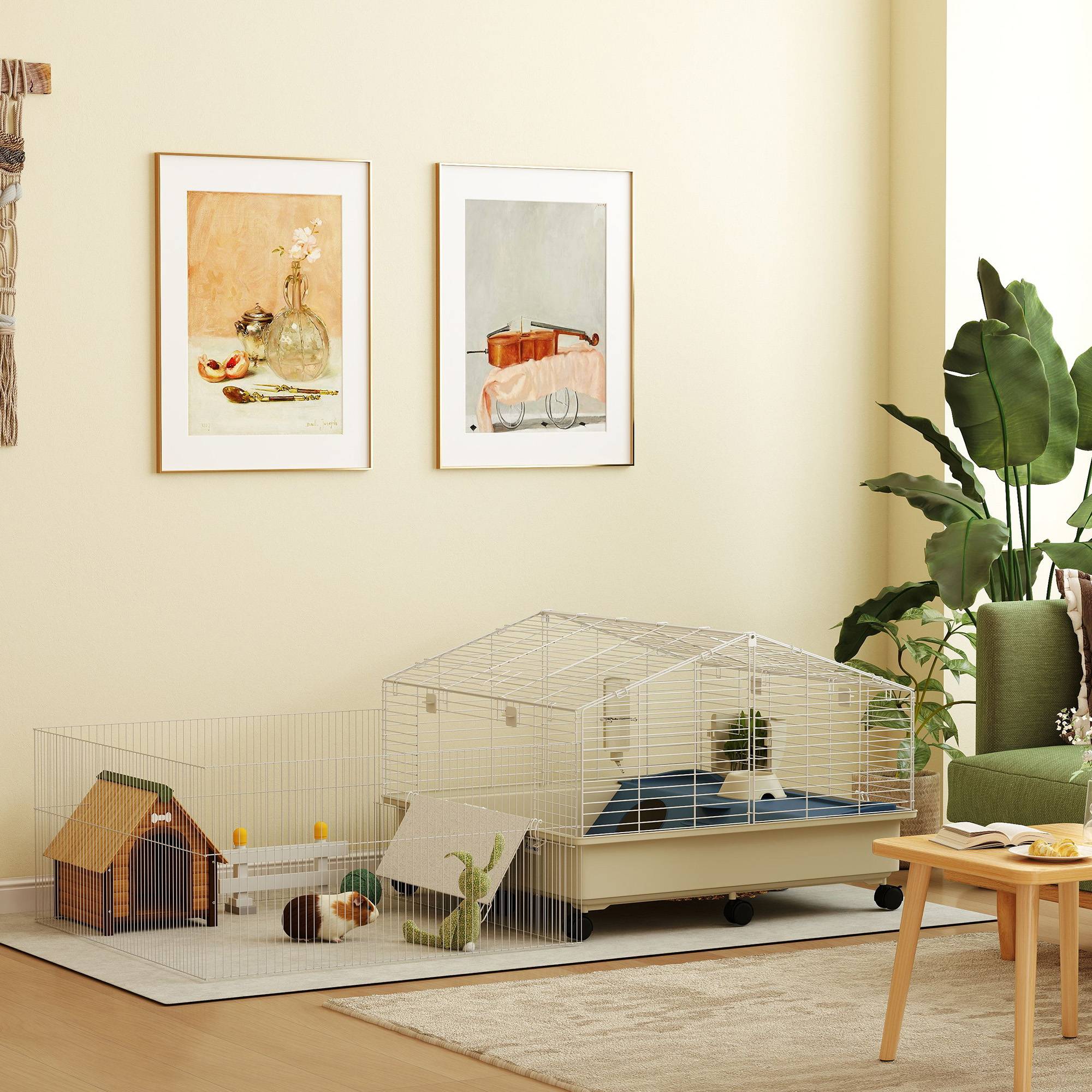 Cage pour petits animaux métal blanc 173 x 88 x 63 cm - PANGIVO - Image 4
