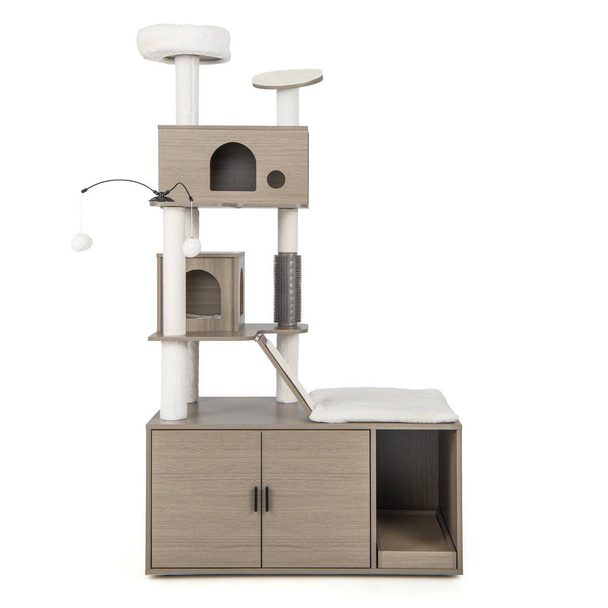 Helloshop26 - Arbre à chat 173 cm maison de toilette pour chat à 2 porte coussin amovible griffoir rampe condo perchoir supérieur gris - Imagen 1