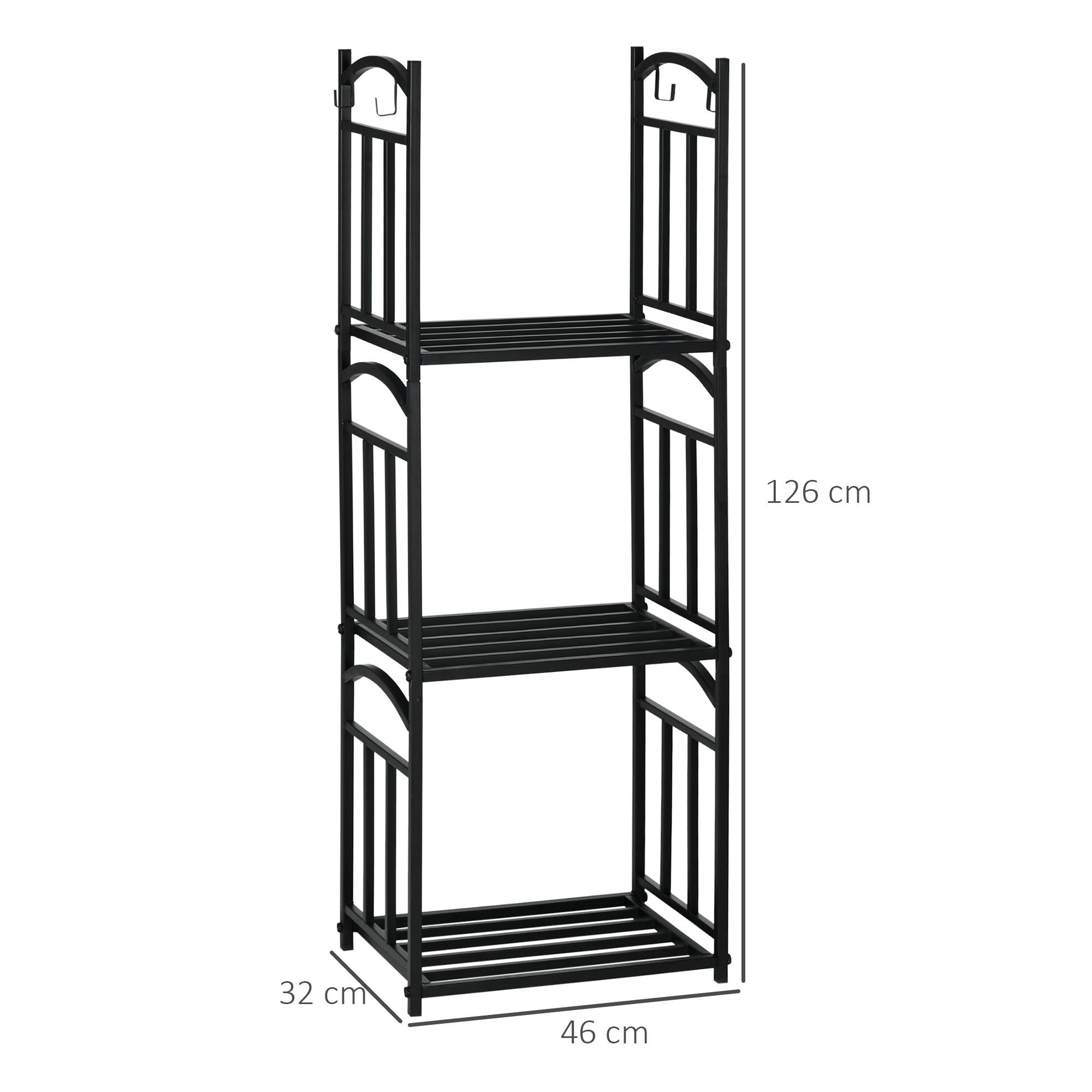 ComfortXL - Porte-bûches métal noir 46 x 32 x 126 cm intérieur extérieur 3 niveaux avec crochets pour accessoires - Image 3