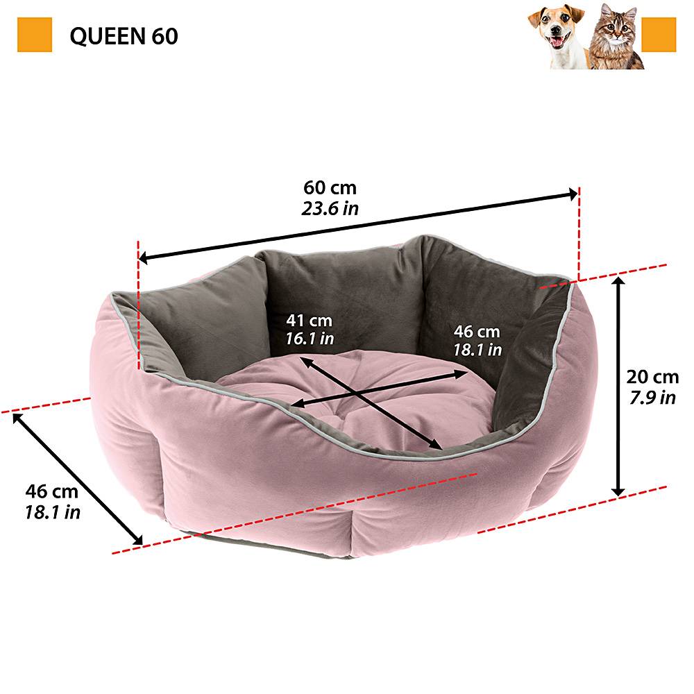 Ferplast - Ferplast Divan pour chats et chiens QUEEN 60 con coussin, couchage rembourré pour animaux, double-face, velours doux, lavable, 60x46x20, gris - Imagen 2