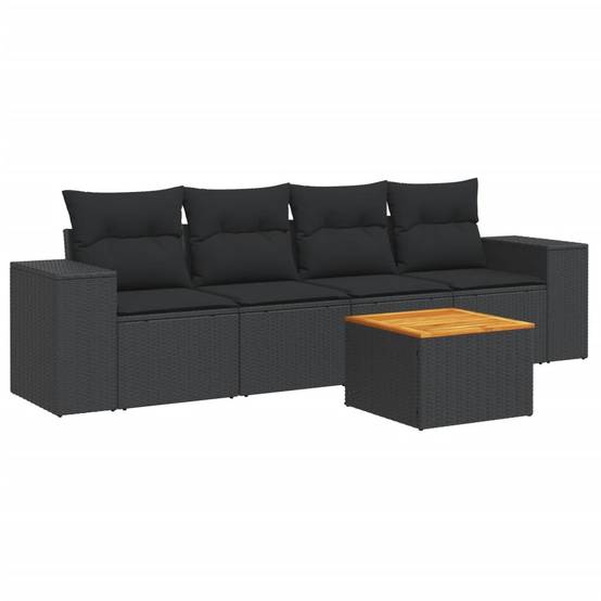 Salon de jardin 4 personnes résine tressée et bois d'acacia modulable pour terrasse Noir – ComfortXL Outdoor Living - Image 2