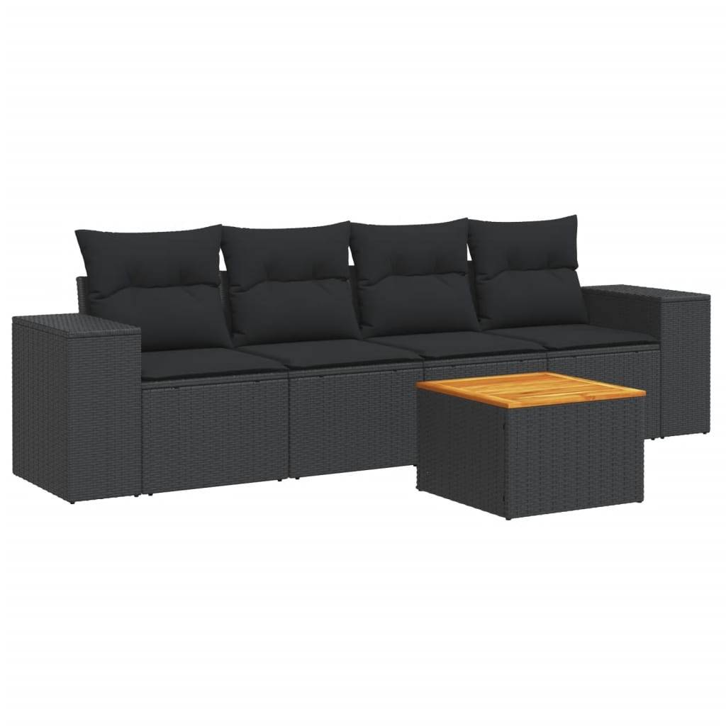 Salon de jardin 4 personnes résine tressée et bois d'acacia modulable pour terrasse Noir – ComfortXL Outdoor Living - Image 2