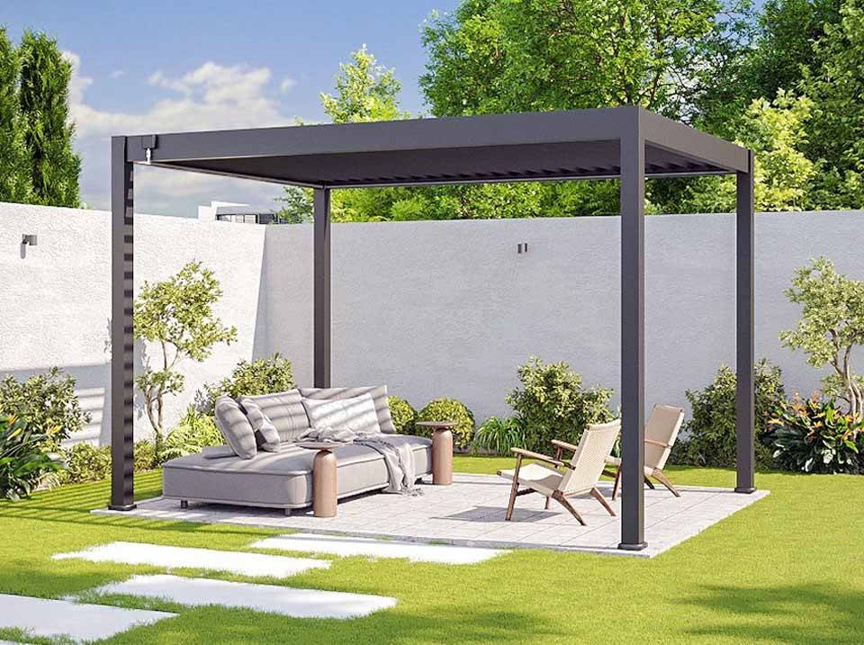 Pergola Bioclimatique Aluminum Autoportée 12m² - 3x4m Store Lateral Inclus - 25 lames en Aluminium Inclinables 90 degrés - ECLIPSE - Image 8