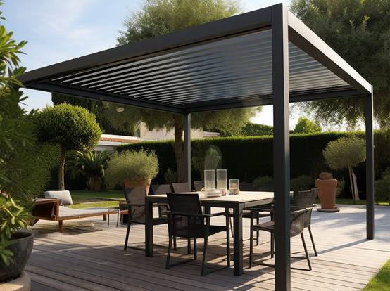 Pergola Bioclimatique Aluminum Autoportée 12m² - 3x4m Store Lateral Inclus - 25 lames en Aluminium Inclinables 90 degrés - ECLIPSE - Image 10