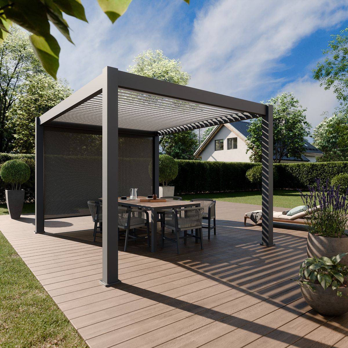 Direct Abris - Pergola Bioclimatique Aluminum Autoportée 12m² - 3x4m Store Lateral Inclus - 25 lames en Aluminium Inclinables 90 degrés - ECLIPSE