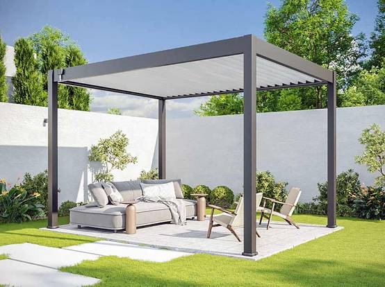 Pergola Bioclimatique Aluminum Autoportée 12m² - 3x4m Store Lateral Inclus - 25 lames en Aluminium Inclinables 90 degrés - ECLIPSE - Image 5