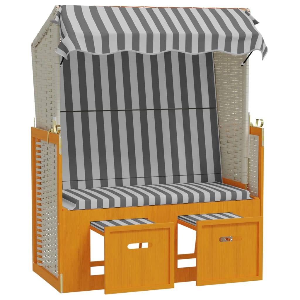 Helloshop26 - Strandkorb avec auvent résine tressée et bois solide blanc gris - Imagen 3