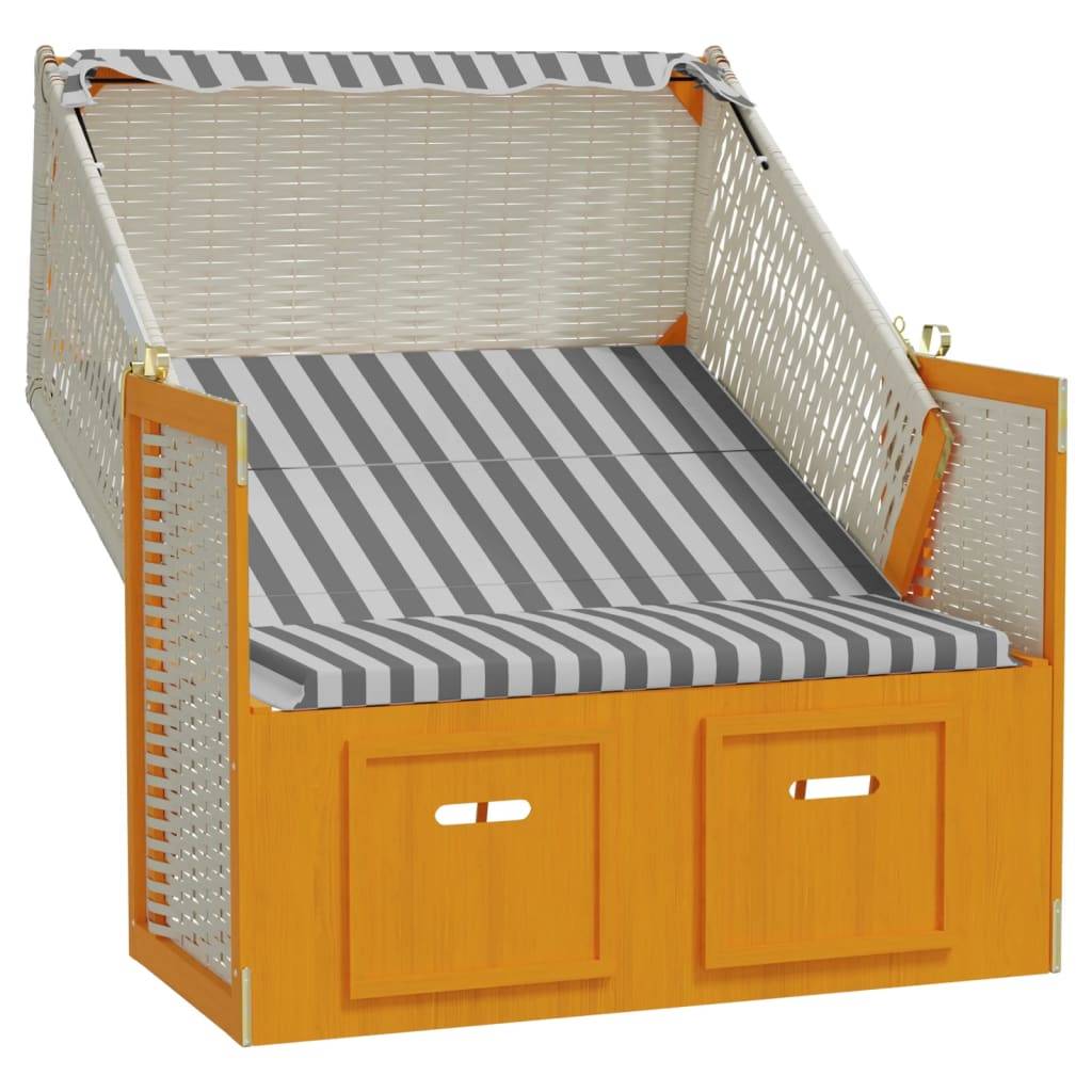 Helloshop26 - Strandkorb avec auvent résine tressée et bois solide blanc gris - Imagen 2